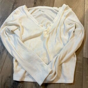 Women's aerie Cream Ribbed V-Neck Top